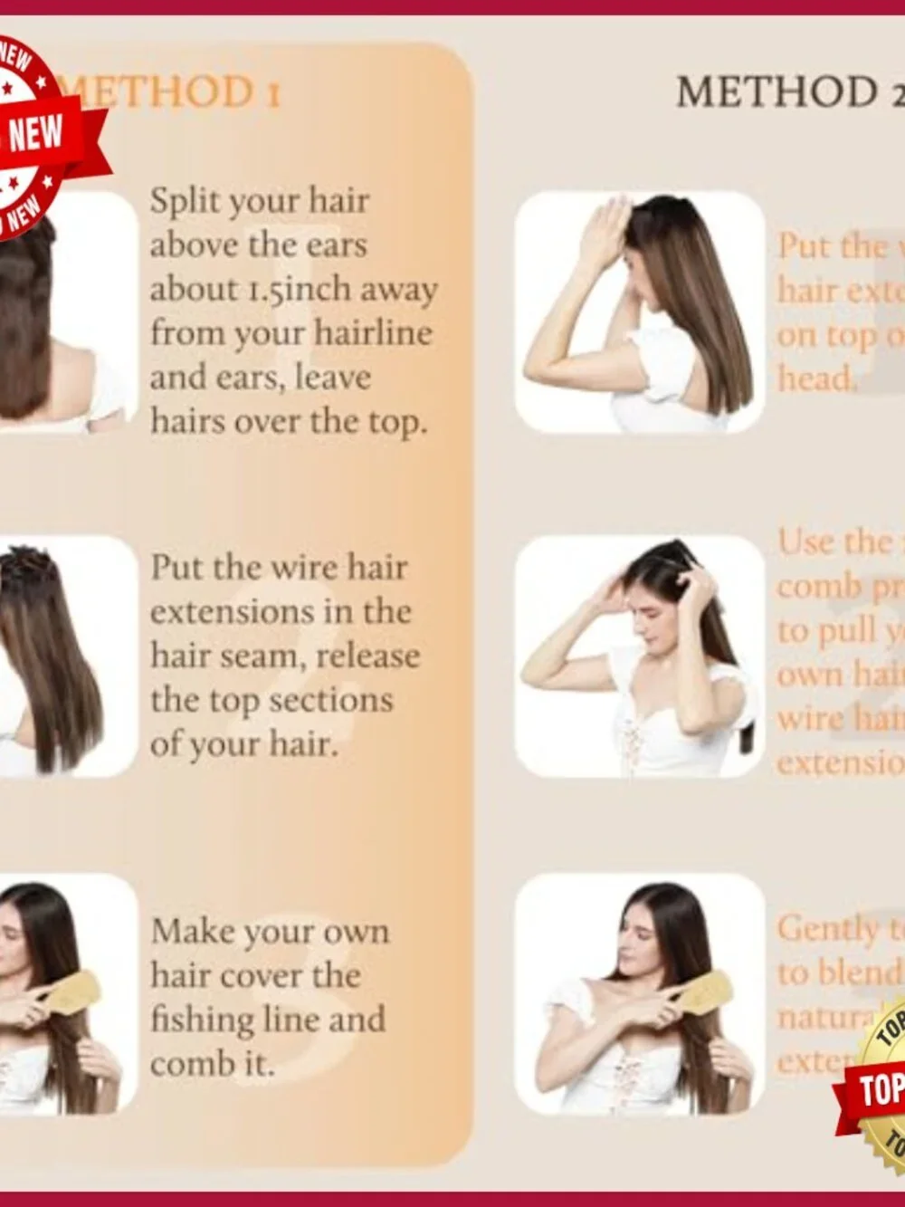 18 Inch 95g Human Hair Extensions, Invisible Wire, Adjustable Hairpieces